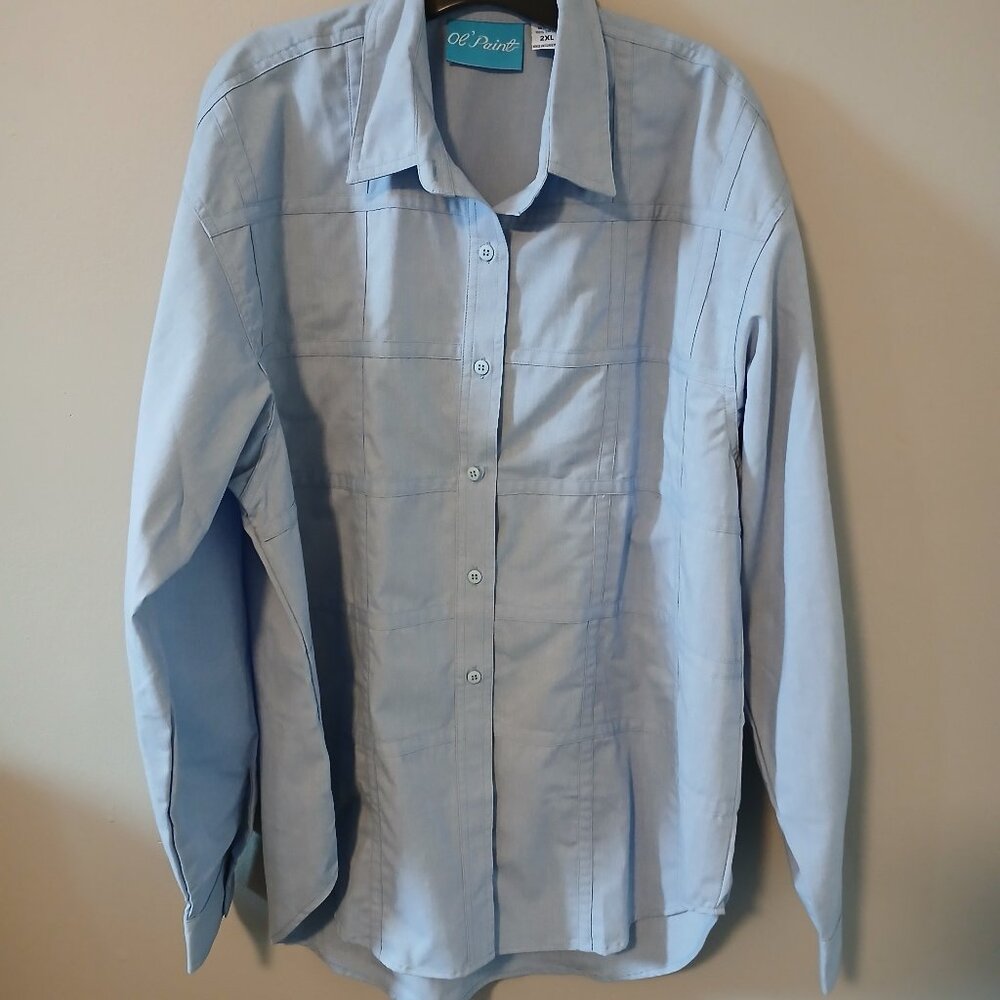 Ol' Paint Women's Stitched Lattice Front Light Blue Long Sleeve‎ Sz 2xl Cotton